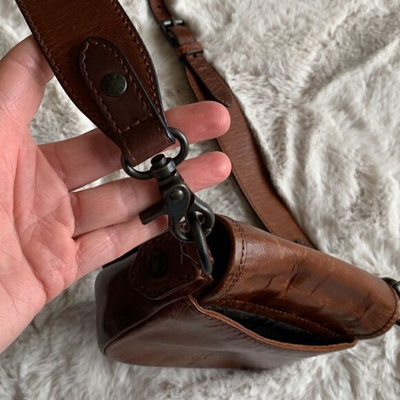 Frye Melissa Whipstitch Mini Saddle Distressed Leather Brown Crossbody Brown - Picture 10 of 14